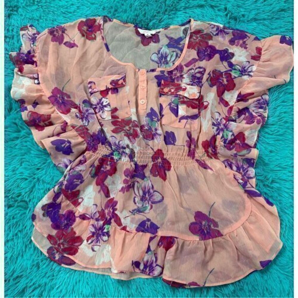 Adorable Pink, Purple, Red, Blue & White Floral Blouse by Candies size Medium